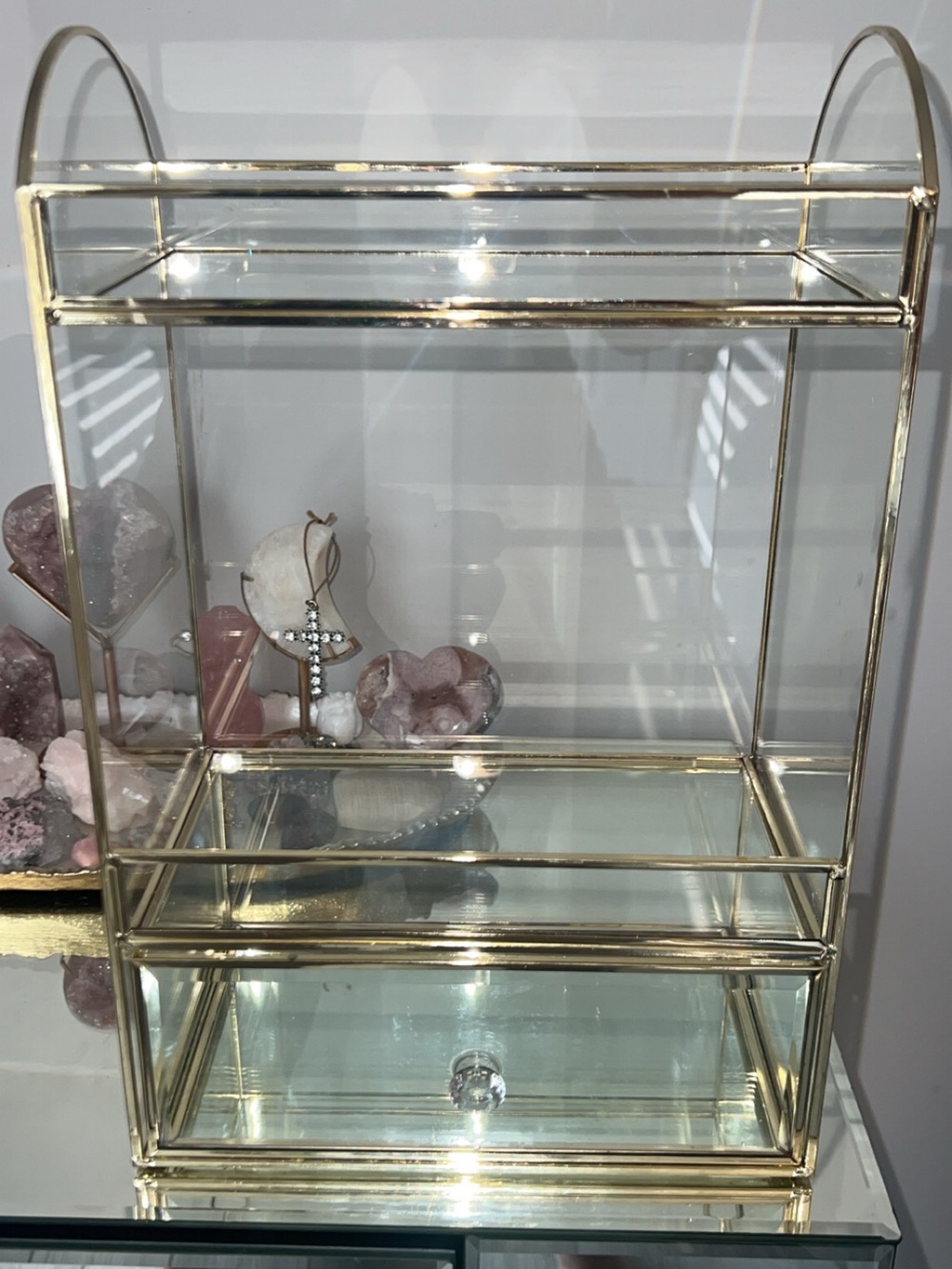 Gold Glass JDisplay Case with Drawer